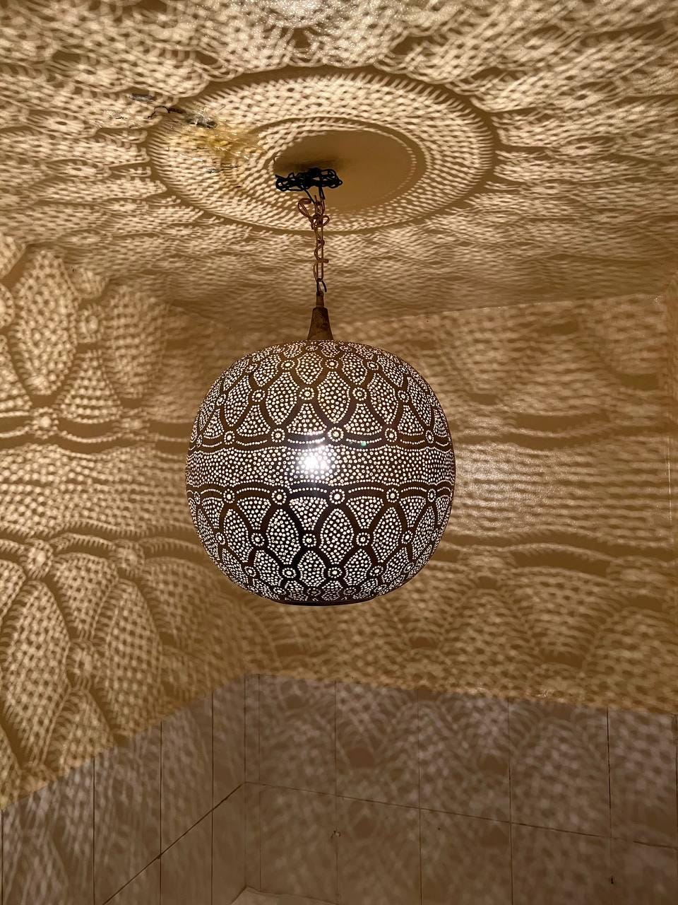 Handmade Moroccan Brass Pendant Light: Exotic Ceiling Lamp