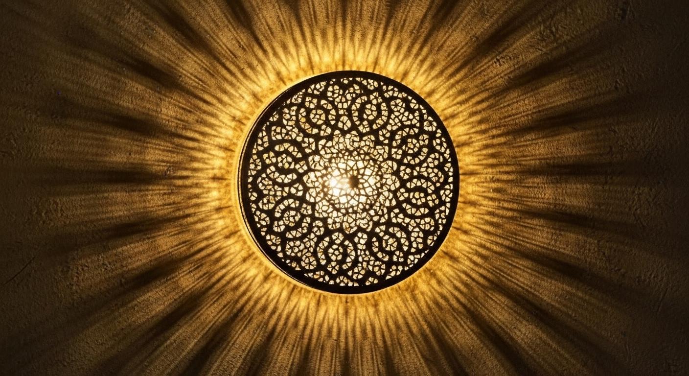 Handmade Moroccan Brass Wall Sconce: Boho Shadow Light