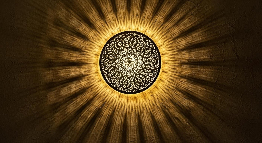 Handmade Moroccan Brass Wall Sconce: Boho Shadow Light