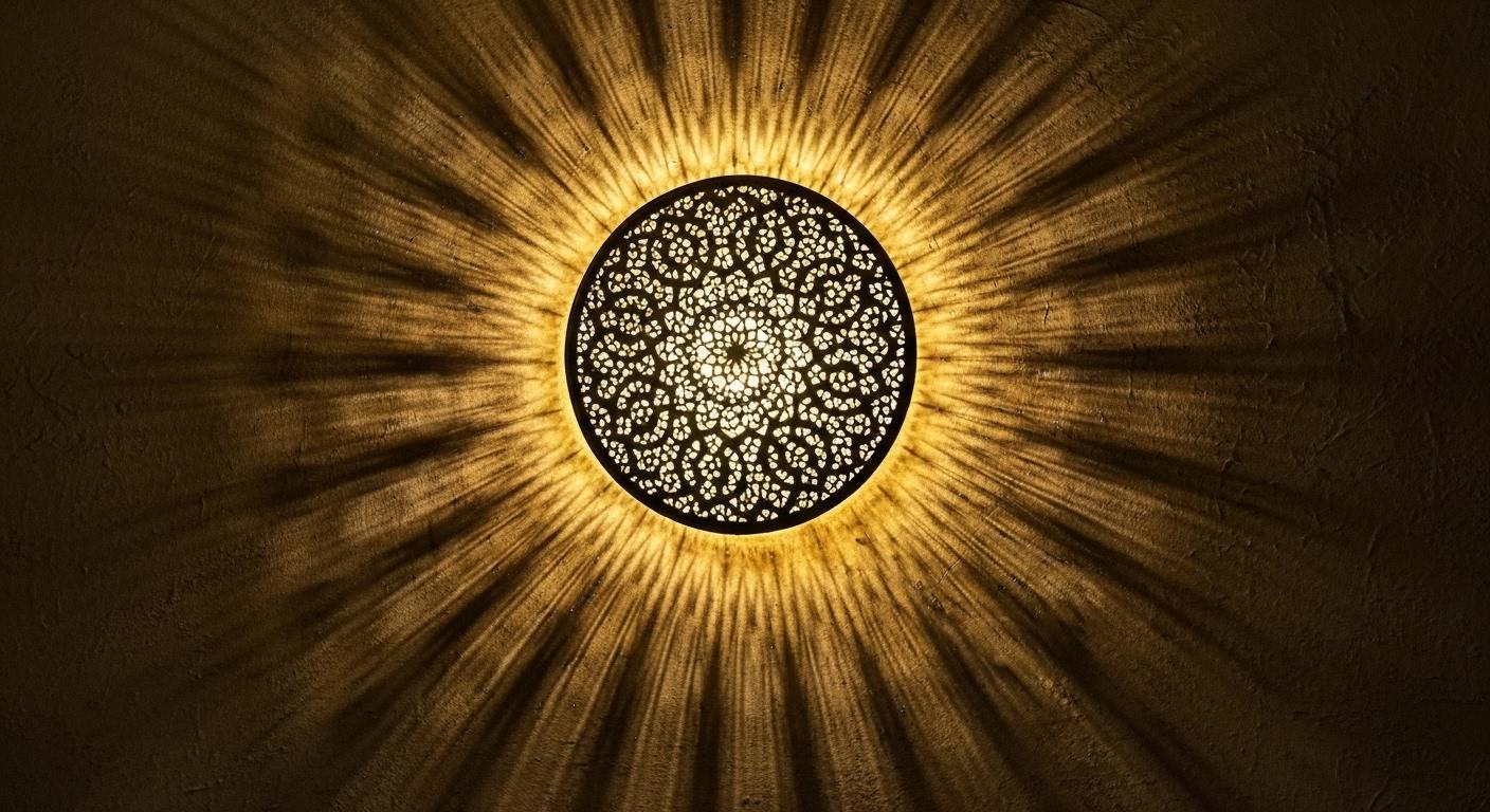 Handmade Moroccan Brass Wall Sconce: Boho Shadow Light