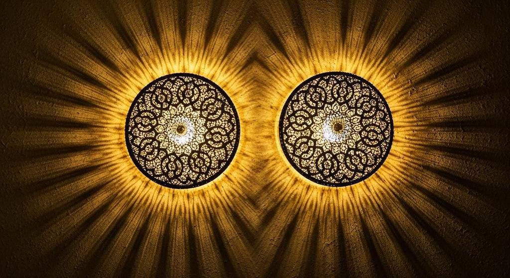 Moroccan Brass Wall Sconce (Set of 2): Boho Shadow Light, Handmade
