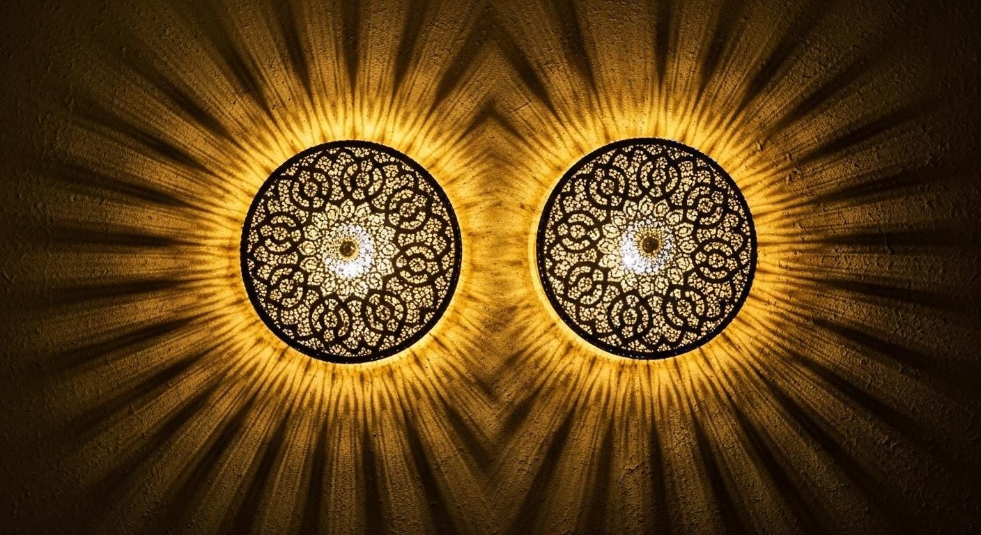 Moroccan Brass Wall Sconce (Set of 2): Boho Shadow Light, Handmade