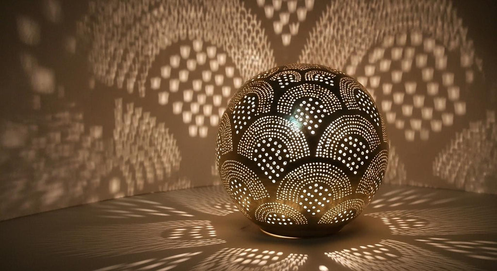 Handmade Moroccan Brass Table Lamp: Art Deco Mushroom Light