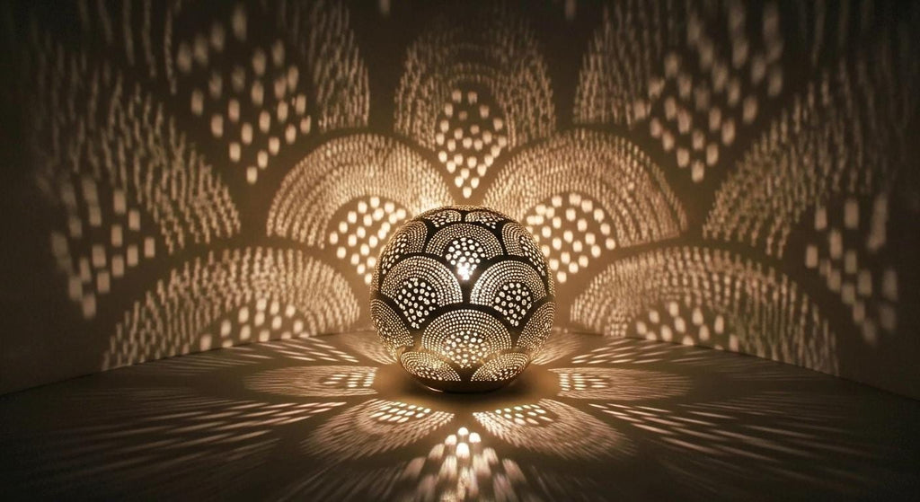 Handmade Moroccan Brass Table Lamp: Art Deco Mushroom Light
