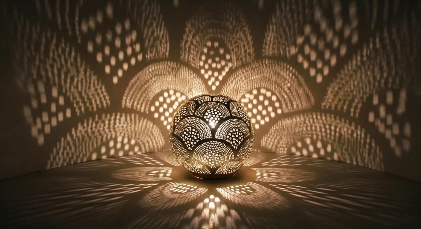 Handmade Moroccan Brass Table Lamp: Art Deco Mushroom Light