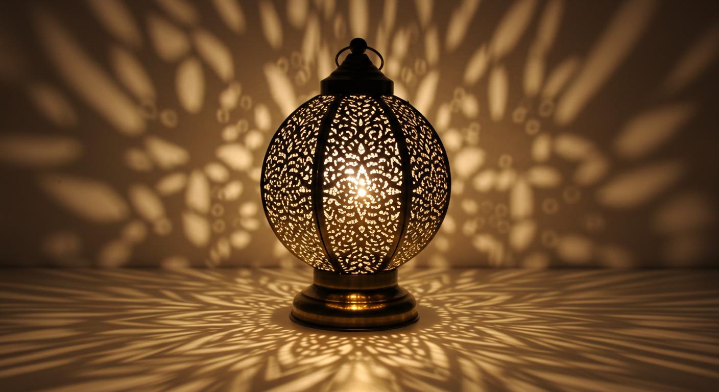 Handmade Moroccan Brass Table Lamp: Art Deco Mushroom Light