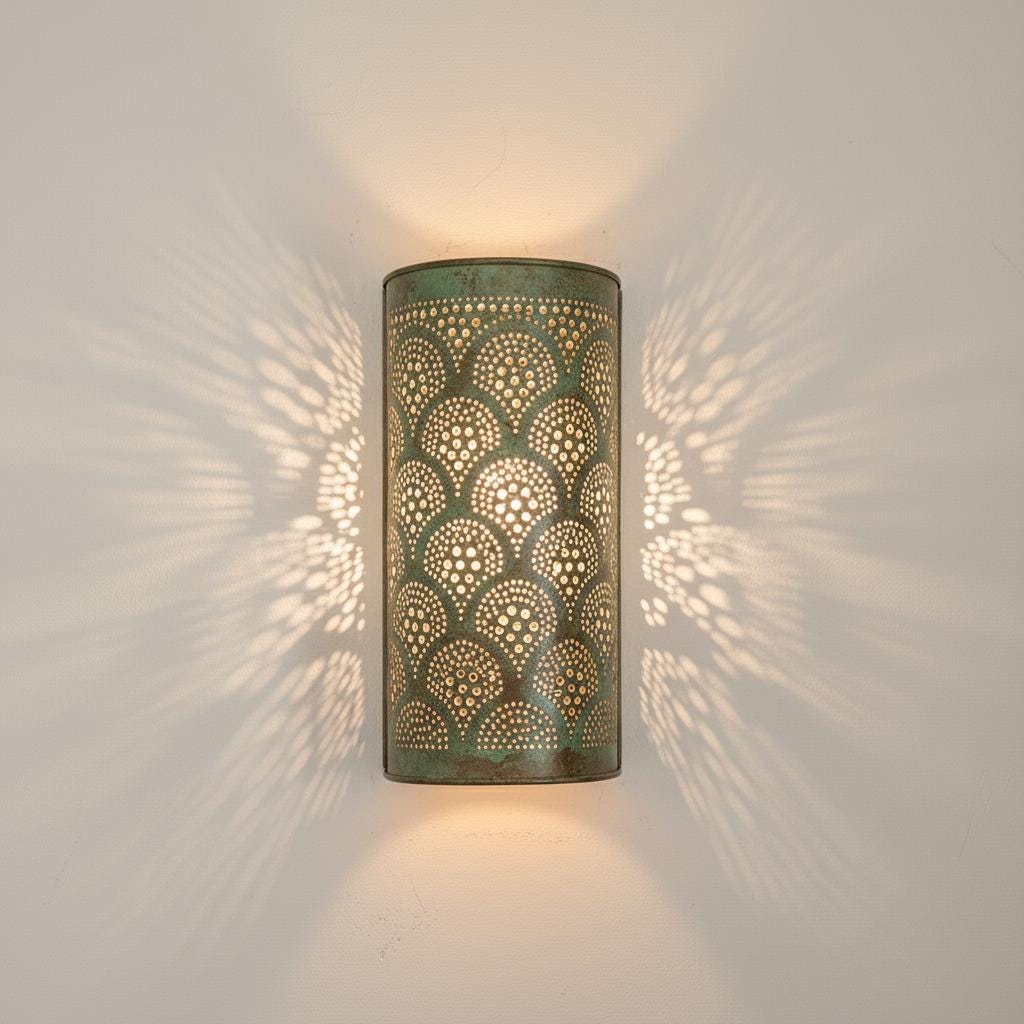 Moroccan Wall Green Patina Light, Moroccan Green Lamp,Copper Sconce Light Brass, Wall Lights in Home Decor,Art Decor Light Wall Sconce
