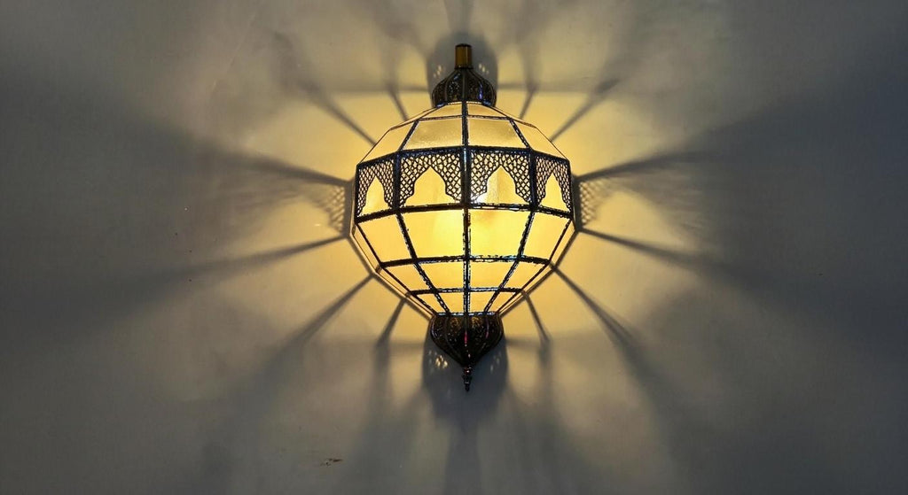 Handmade Moroccan Milk Glass Pendant Light, Brass Wall Sconce ,Vintage Glass Wall Lamp,Handmade Moroccan Brass Ceiling Light