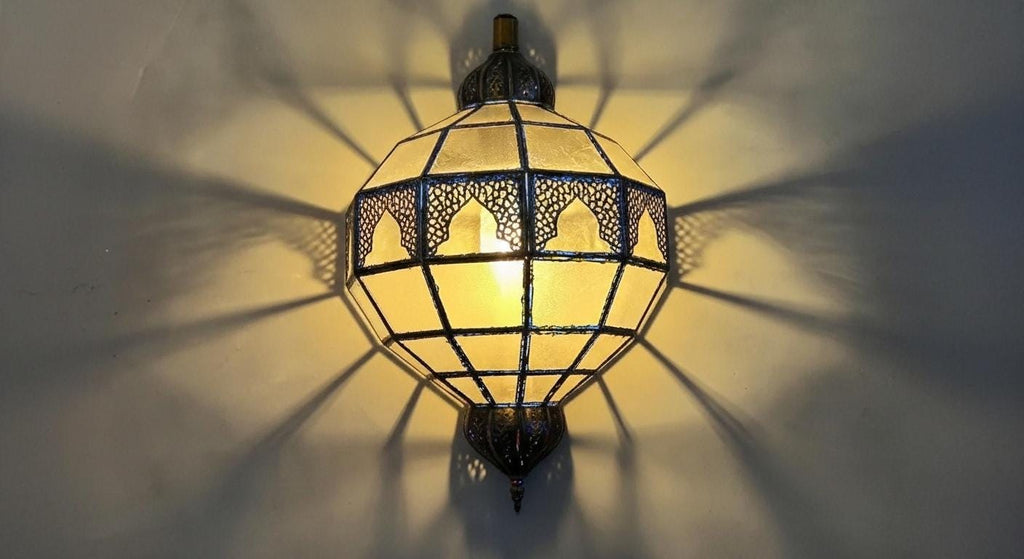 Handmade Moroccan Milk Glass Pendant Light, Brass Wall Sconce ,Vintage Glass Wall Lamp,Handmade Moroccan Brass Ceiling Light