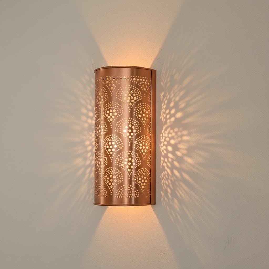 Handmade Moroccan copper Wall Sconce: Boho Home Lighting