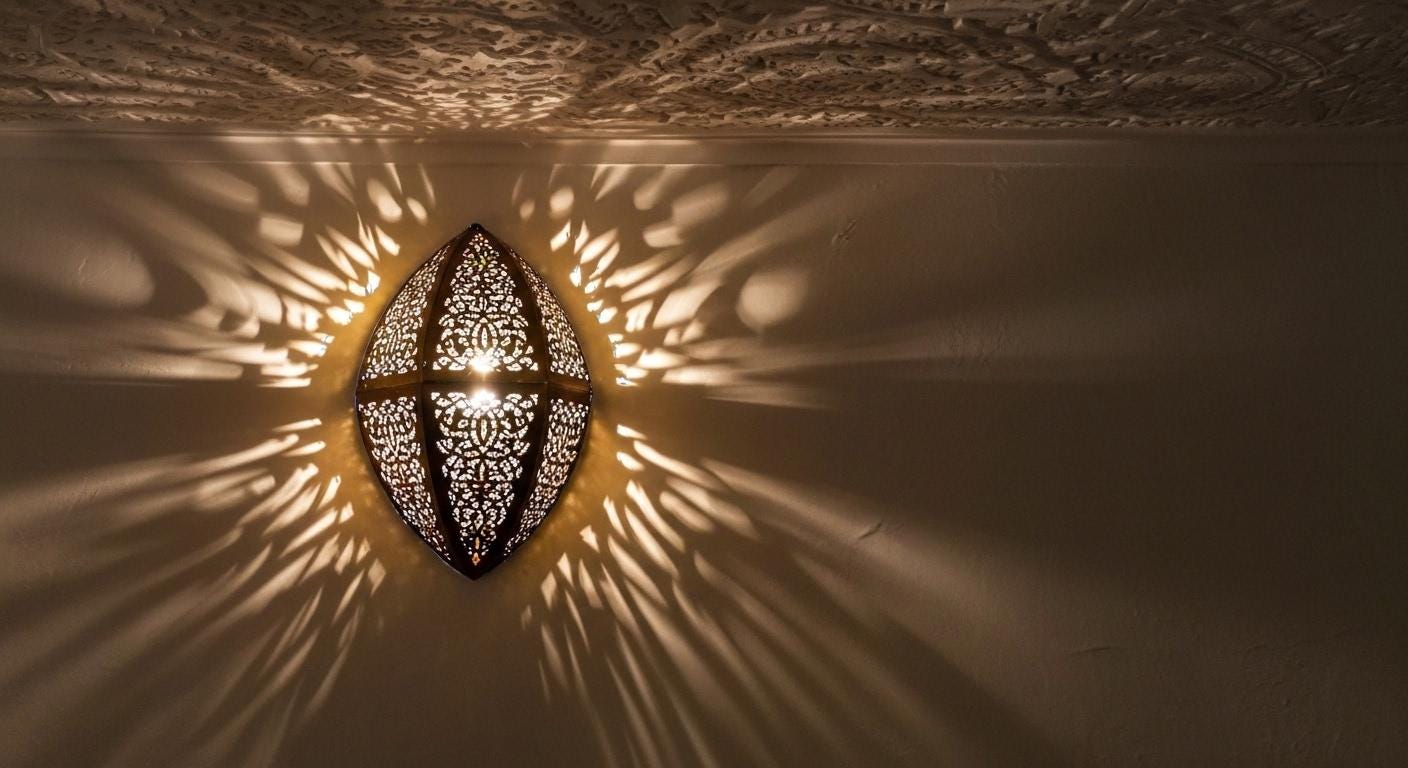 Handmade Moroccan Brass Wall Sconce: Geometric Lace Light