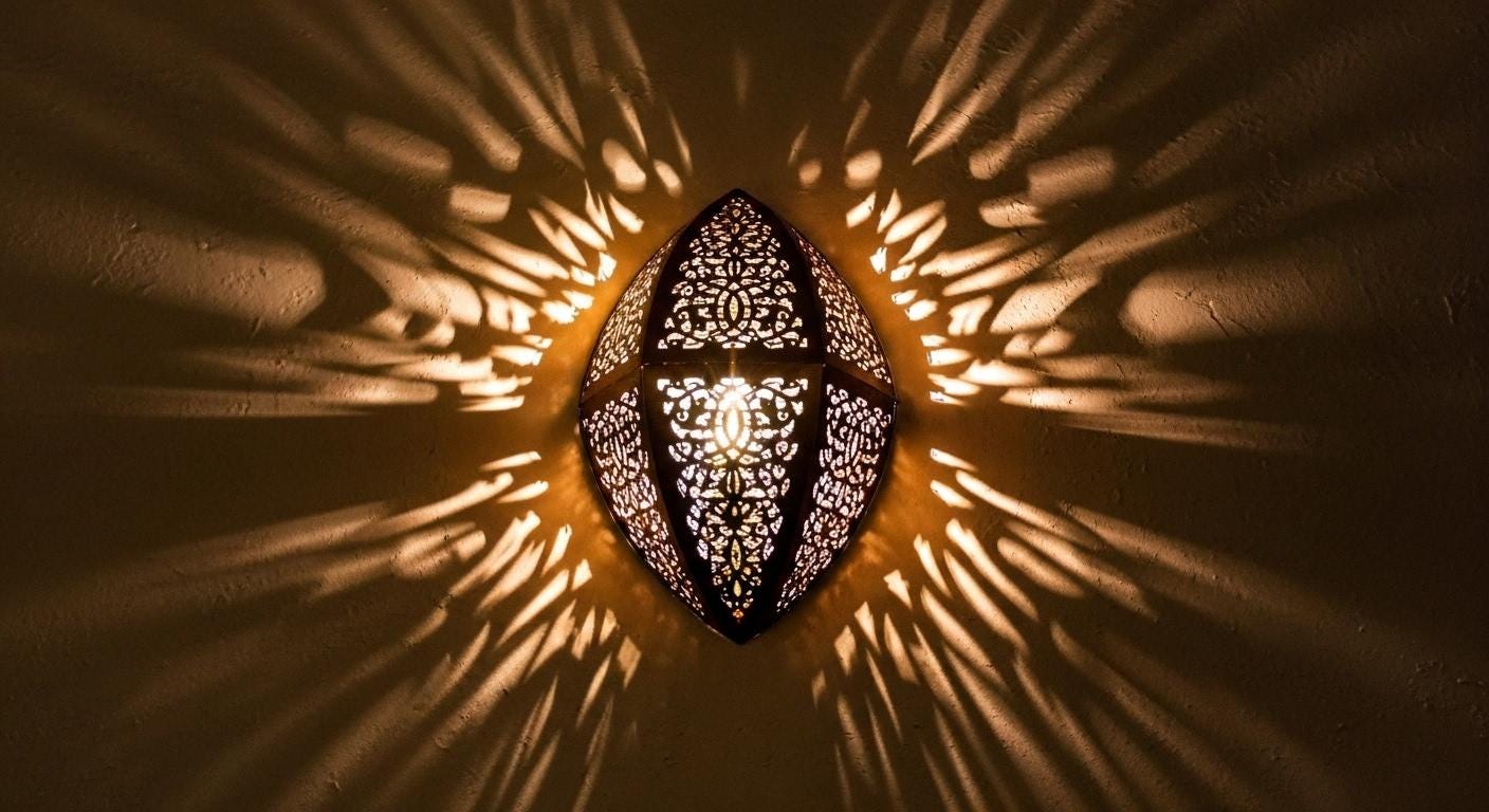 Handmade Moroccan Brass Wall Sconce: Geometric Lace Light