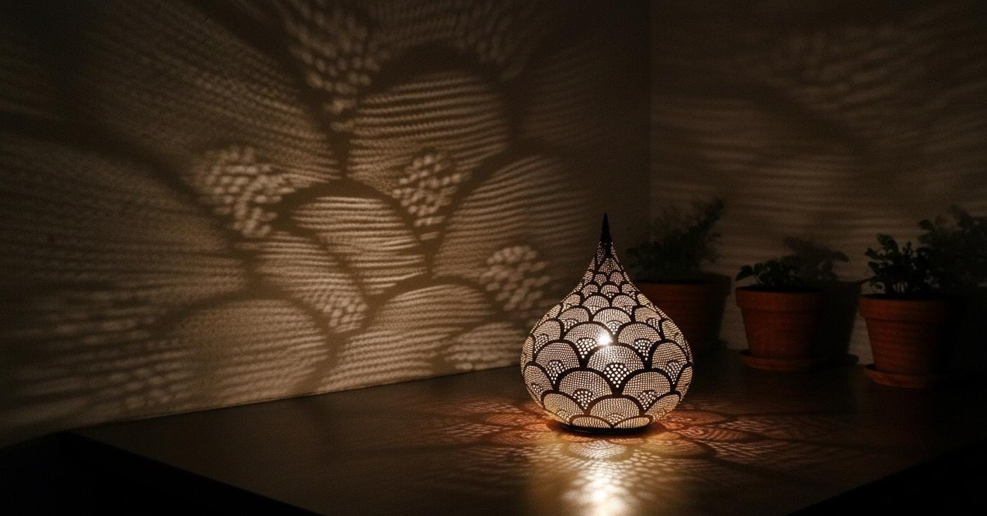 Handcrafted Moroccan Brass Table Lamp - Moroccan Table Lamp Silver - Brass Lamp - Rustic Brass Table lamp - Moroccan Night Light