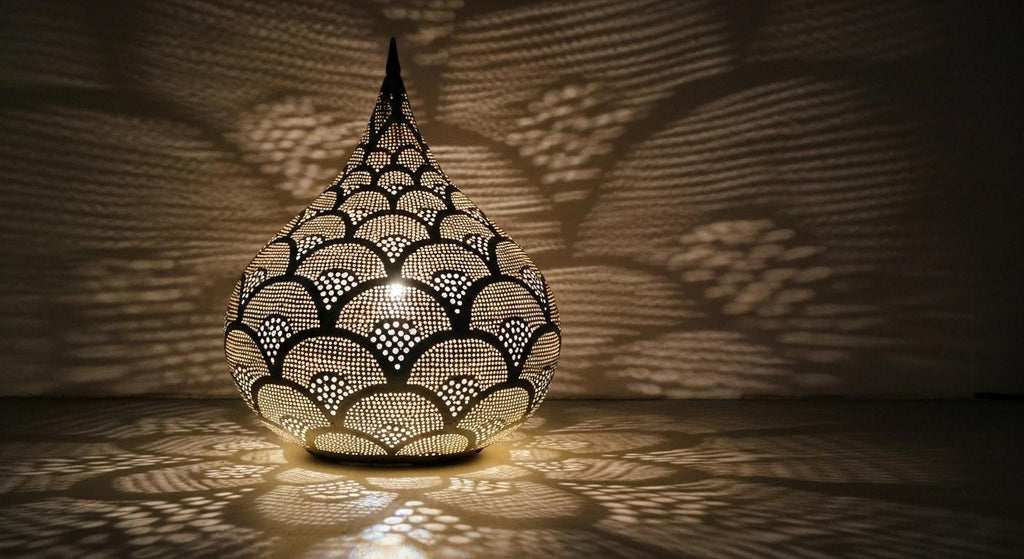 Handcrafted Moroccan Brass Table Lamp - Moroccan Table Lamp Silver - Brass Lamp - Rustic Brass Table lamp - Moroccan Night Light