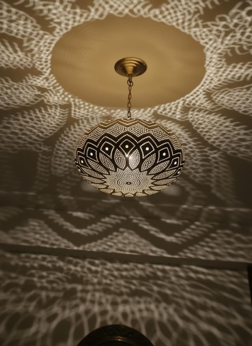 Moroccan Brass Pendant Light , Handmade Hanging Lamp , handmade chandelier,Moroccan Light Fixture , Pendant Lighting ,Moroccan Light