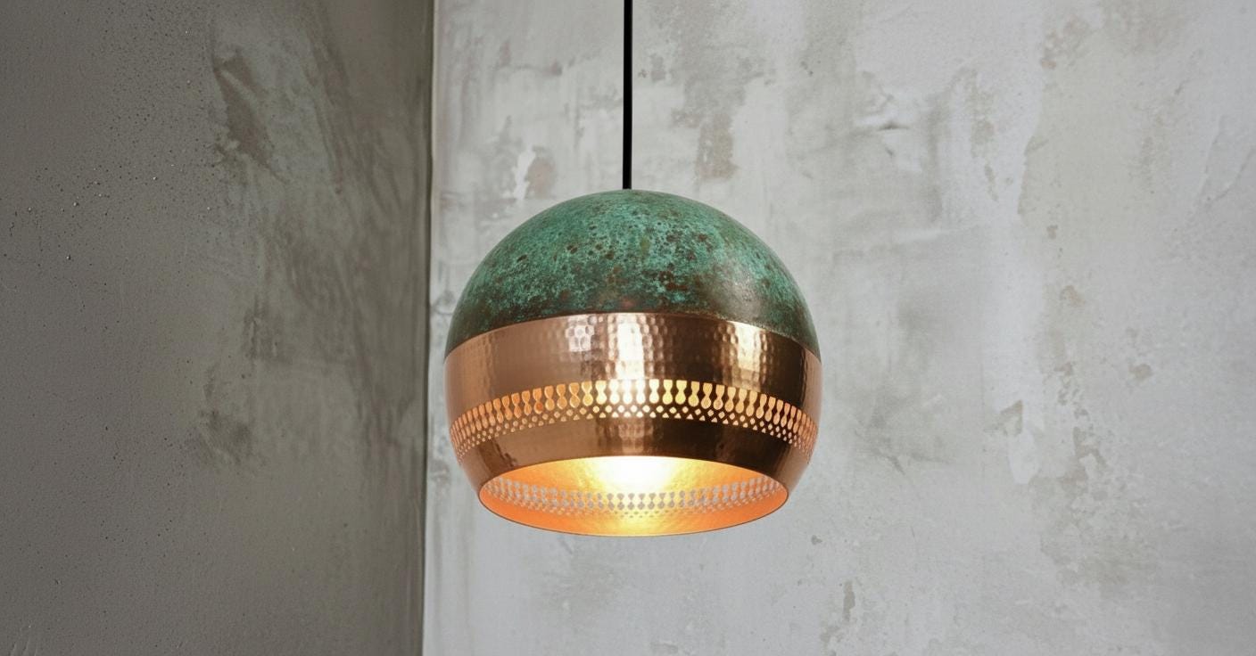 Green Patina Copper Dome Pendant Light ,Copper Hanging Light ,Dome Lampshades,Farmhouse light,Kitchen Island Light,Rustic Farmhouse Lighting