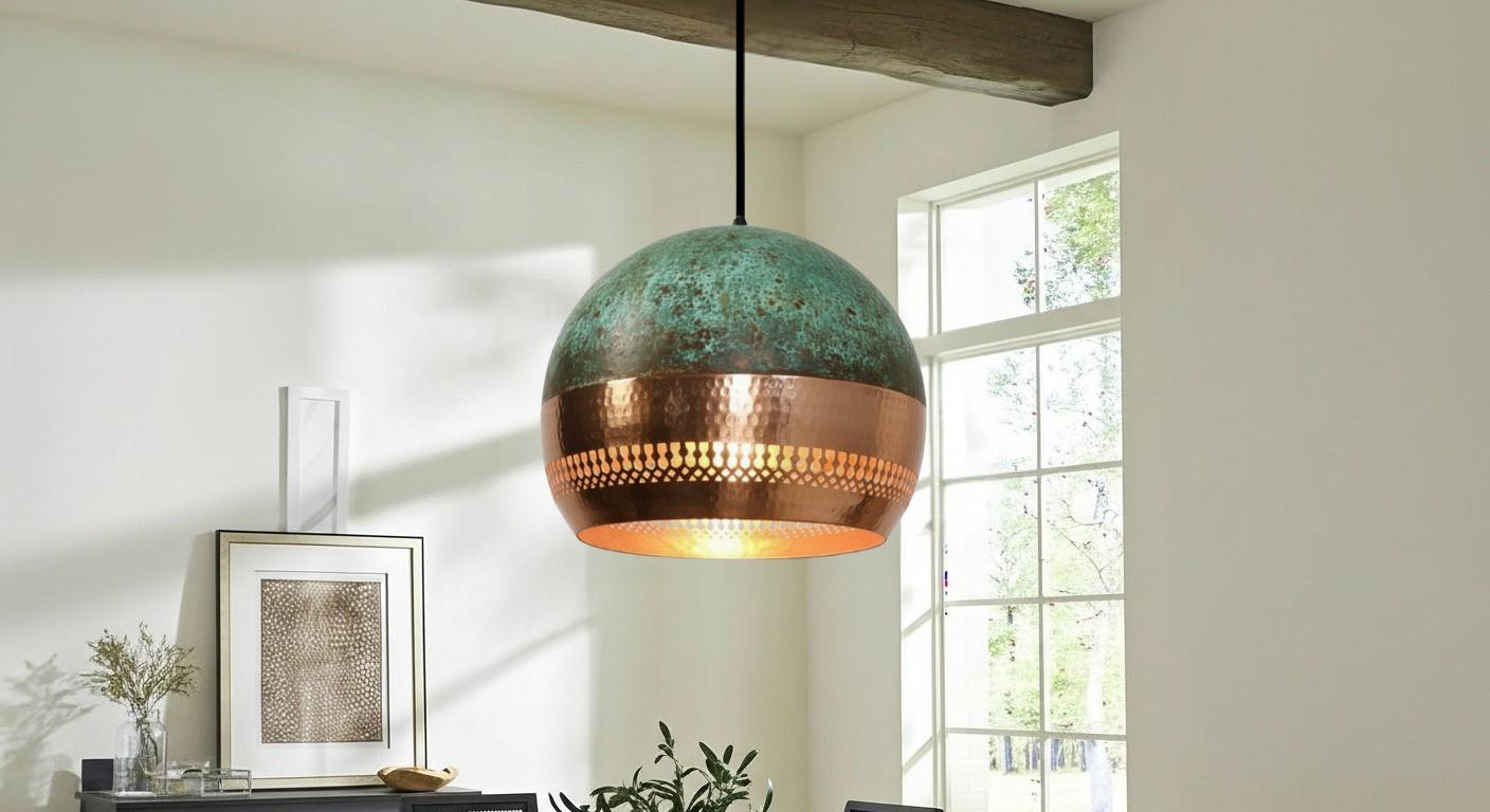 Green Patina Copper Dome Pendant Light ,Copper Hanging Light ,Dome Lampshades,Farmhouse light,Kitchen Island Light,Rustic Farmhouse Lighting