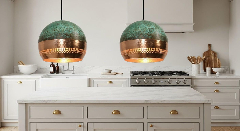 Green Patina Copper Dome Pendant Light ,Copper Hanging Light ,Dome Lampshades,Farmhouse light,Kitchen Island Light,Rustic Farmhouse Lighting