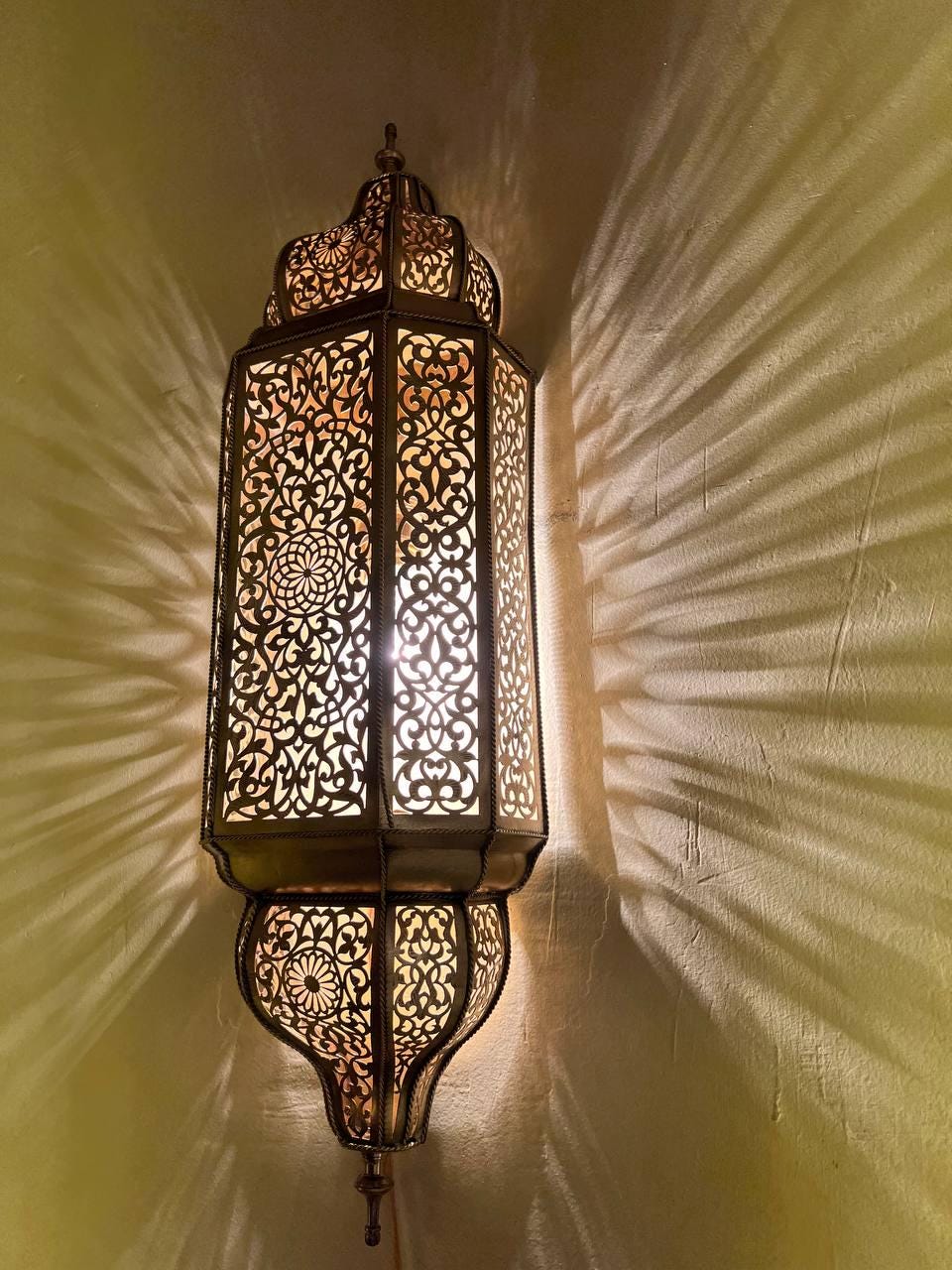 Handmade Moroccan Wall Sconce Brass | Boho Wall Lamp Lighting Fixture | Rustic Oriental Home Decor | Vintage Brass Light Fixture