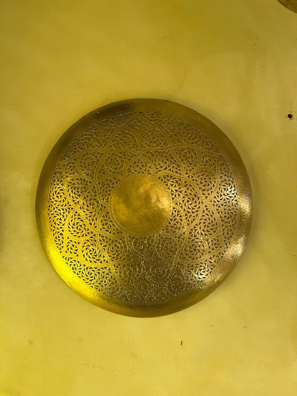 Moroccan Brass Round Wall Lamp | Handmade Oriental Light Fixture | Boho Rustic Wall Sconce | Vintage Shadow Wall Decor Morocco Brass lantern