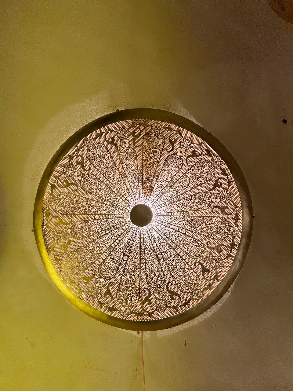 Moroccan Brass Round Wall Lamp | Handmade Oriental Light Fixture | Boho Rustic Wall Sconce | Vintage Shadow Wall Decor Morocco Brass lantern