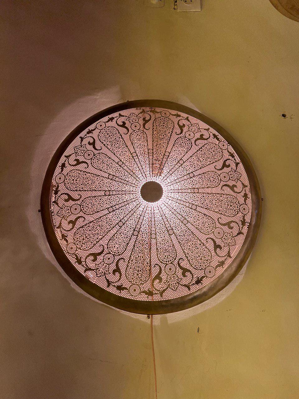 Moroccan Brass Round Wall Lamp | Handmade Oriental Light Fixture | Boho Rustic Wall Sconce | Vintage Shadow Wall Decor Morocco Brass lantern