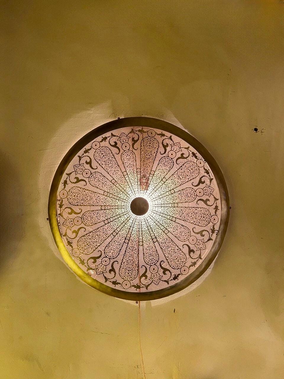 Moroccan Brass Round Wall Lamp | Handmade Oriental Light Fixture | Boho Rustic Wall Sconce | Vintage Shadow Wall Decor Morocco Brass lantern