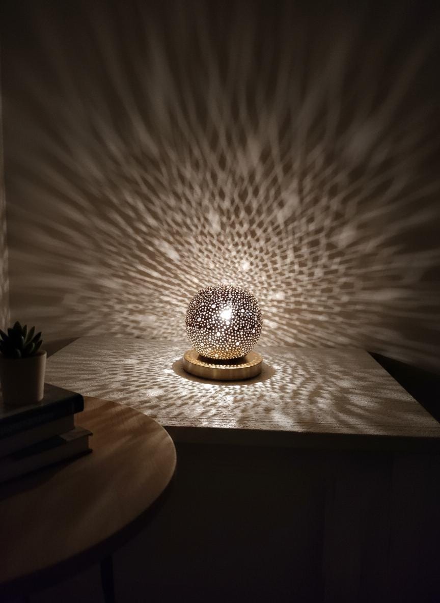 Handmade Moroccan Brass Table Lamp: Art Deco Mushroom Light