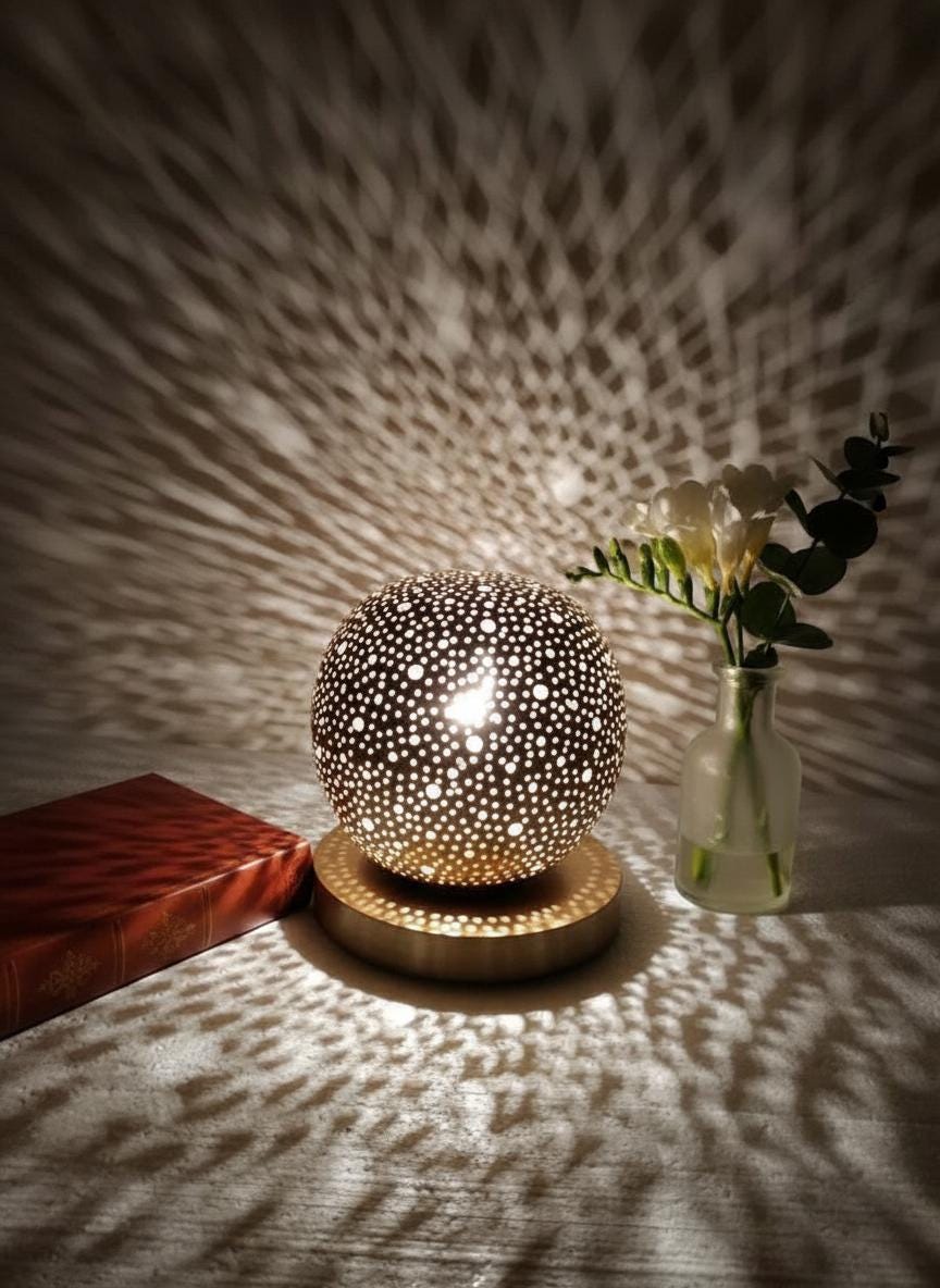 Handmade Moroccan Brass Table Lamp: Art Deco Mushroom Light
