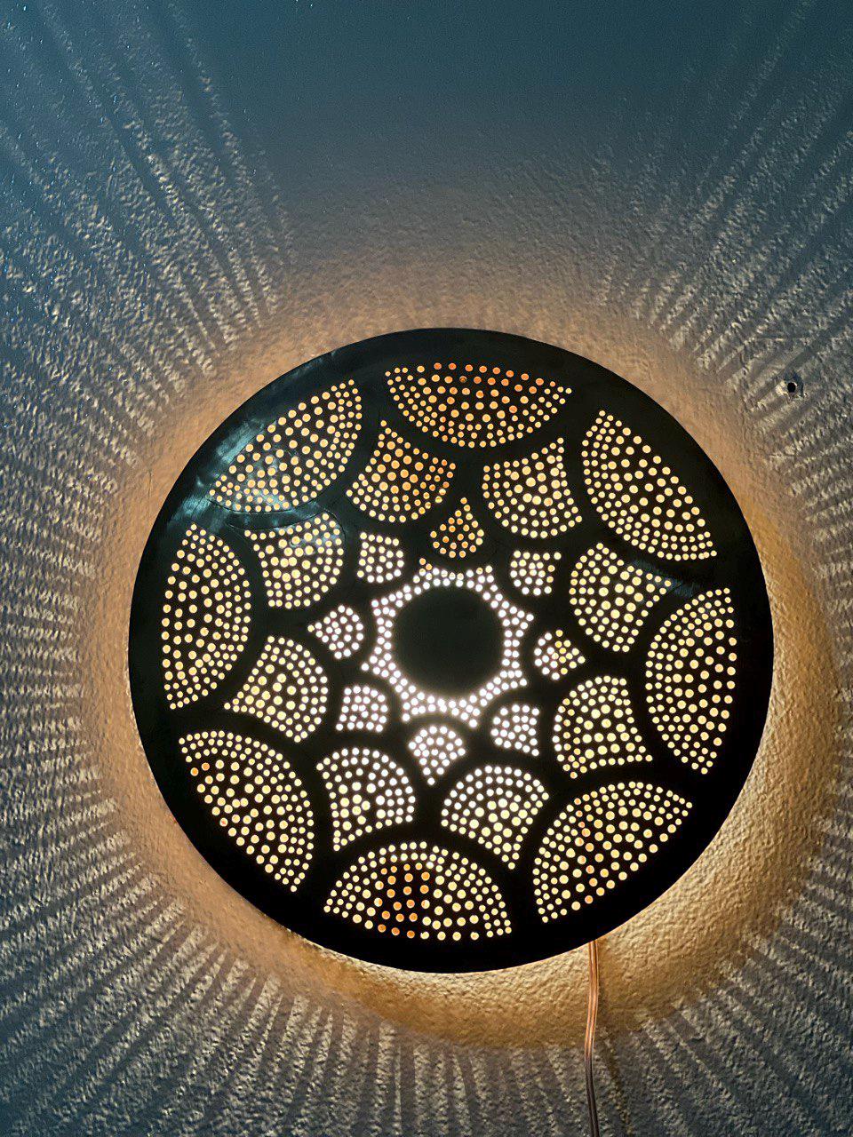 Handmade Moroccan Brass Wall Sconce | Boho Shadow Light Fixture | Rustic Oriental Wall Lamp | Pierced Brass Lighting Decor