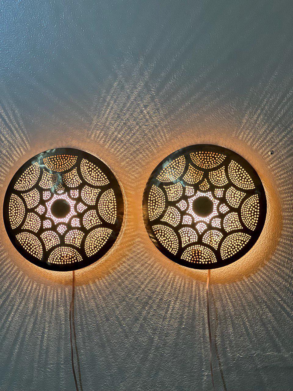 Handmade Moroccan Brass Wall Sconce | Boho Shadow Light Fixture | Rustic Oriental Wall Lamp | Pierced Brass Lighting Decor