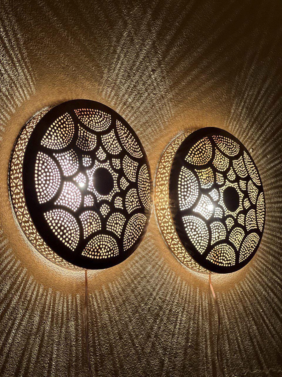 Handmade Moroccan Brass Wall Sconce | Boho Shadow Light Fixture | Rustic Oriental Wall Lamp | Pierced Brass Lighting Decor