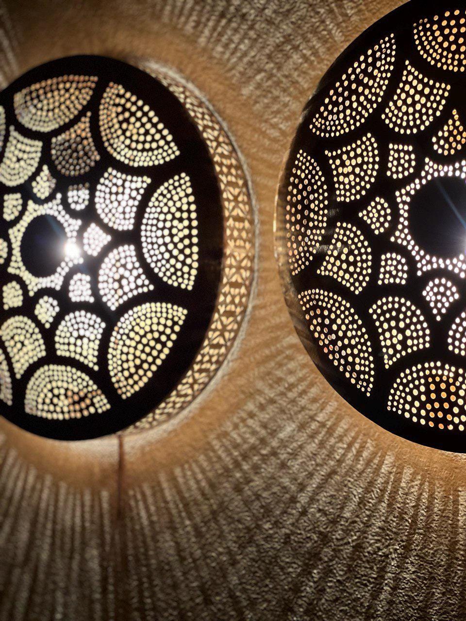 Handmade Moroccan Brass Wall Sconce | Boho Shadow Light Fixture | Rustic Oriental Wall Lamp | Pierced Brass Lighting Decor