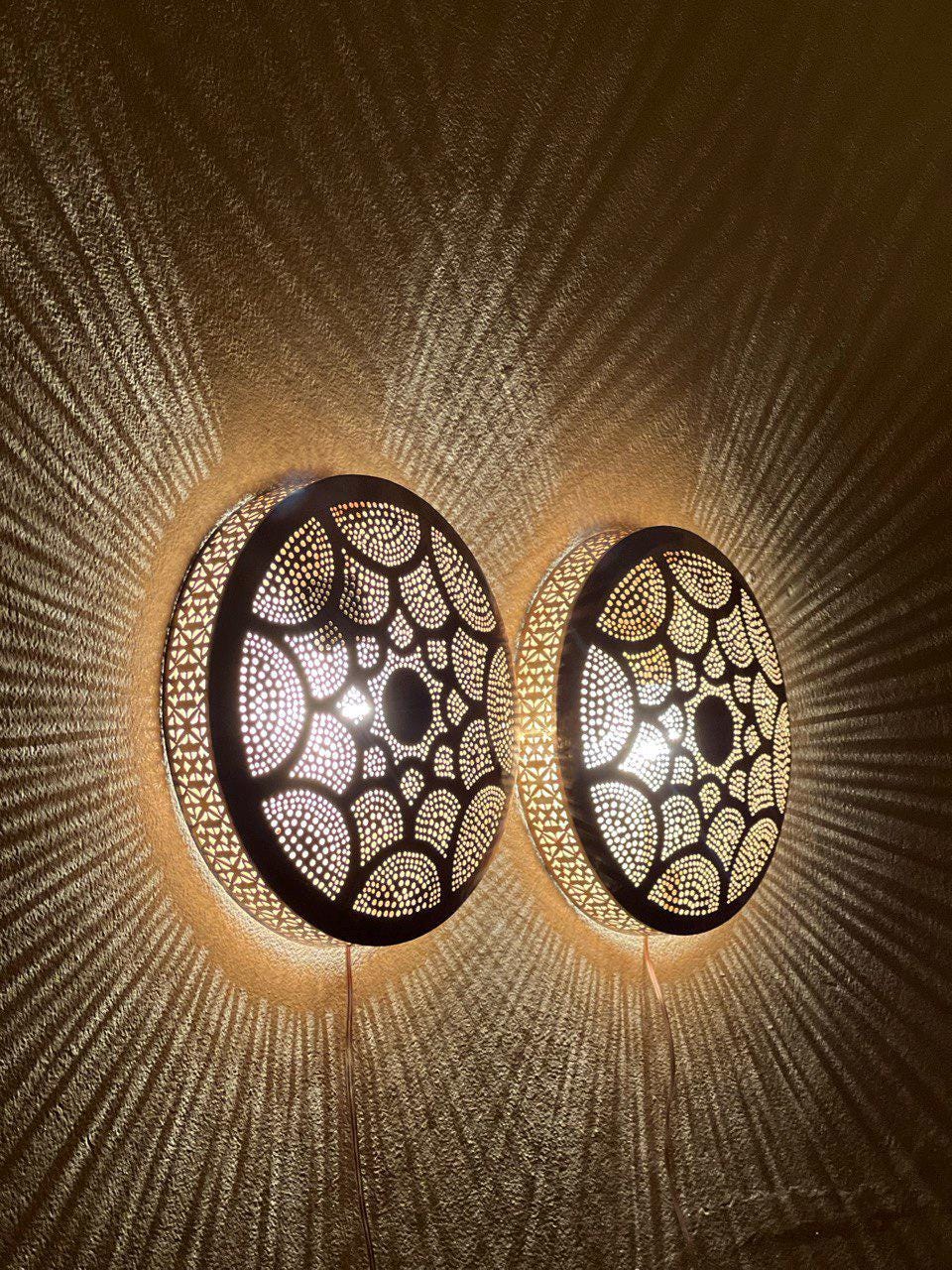 Handmade Moroccan Brass Wall Sconce | Boho Shadow Light Fixture | Rustic Oriental Wall Lamp | Pierced Brass Lighting Decor