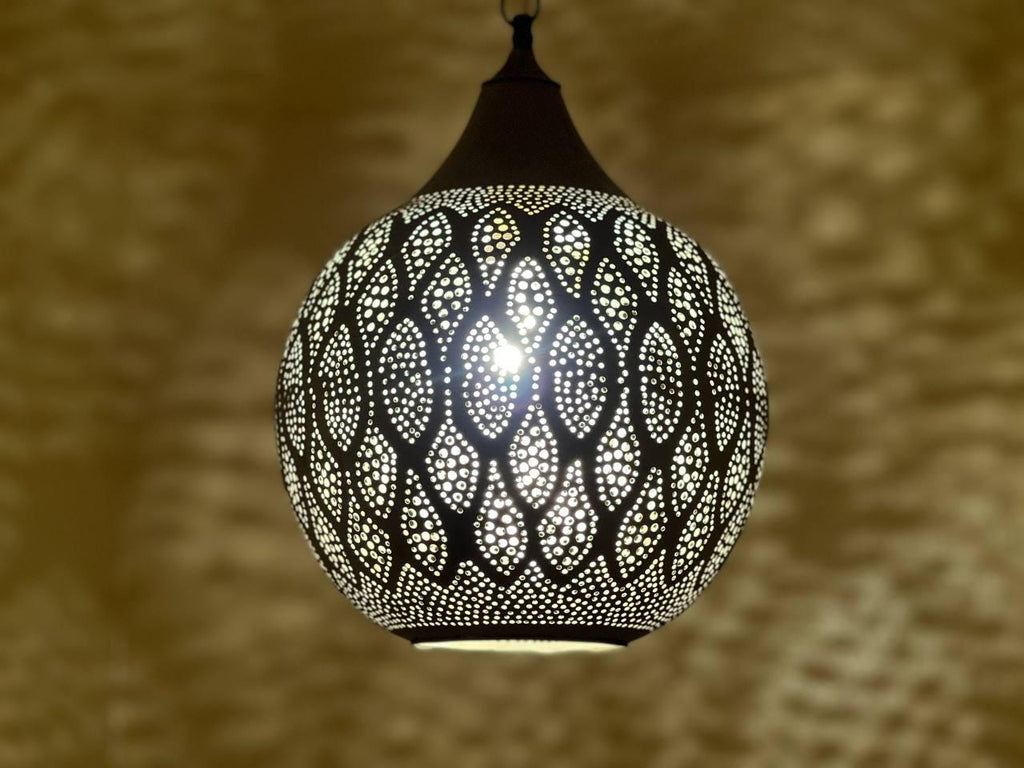 Handmade Moroccan Brass Pendant Light | Boho Ceiling Lamp | Pierced Metal Shadow Chandelier | brass Hanging Lighting Fixture
