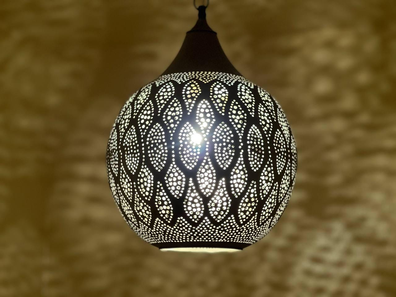 Handmade Moroccan Brass Pendant Light | Boho Ceiling Lamp | Pierced Metal Shadow Chandelier | brass Hanging Lighting Fixture