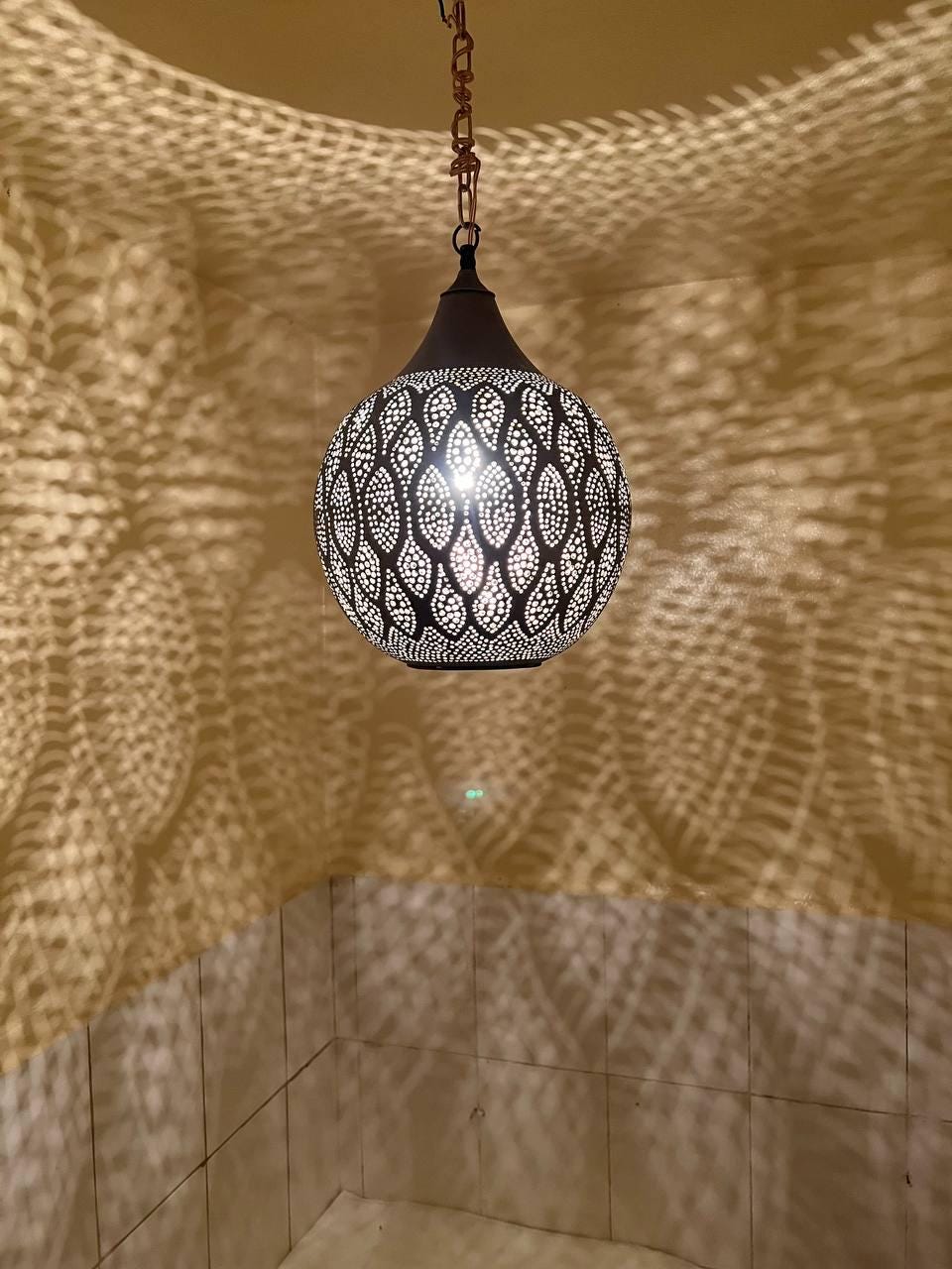 Handmade Moroccan Brass Pendant Light | Boho Ceiling Lamp | Pierced Metal Shadow Chandelier | brass Hanging Lighting Fixture