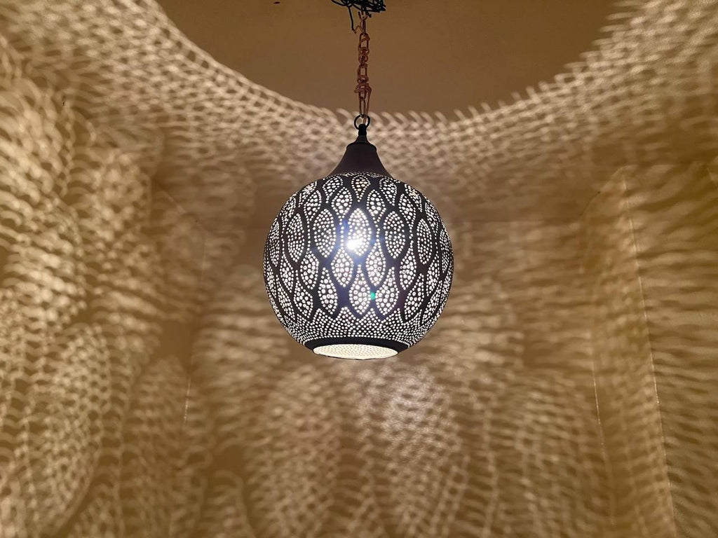 Handmade Moroccan Brass Pendant Light | Boho Ceiling Lamp | Pierced Metal Shadow Chandelier | brass Hanging Lighting Fixture