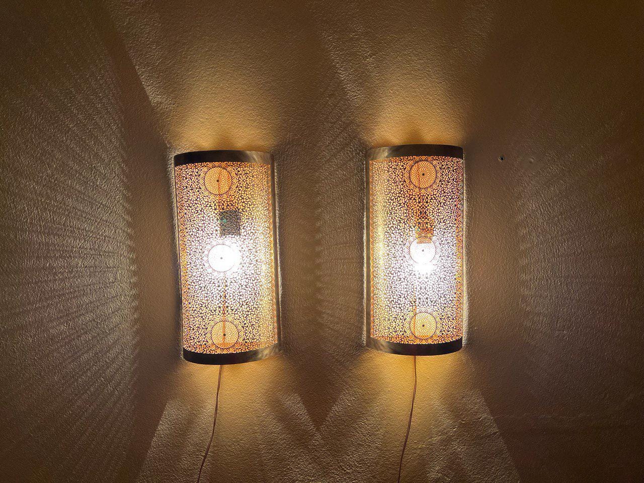 Set of  2 Handmade Moroccan Brass Wall Sconce , Boho Home Lighting , Moroccan wall sconces , Brass Wall decor lamp,Wall Lighting Decor