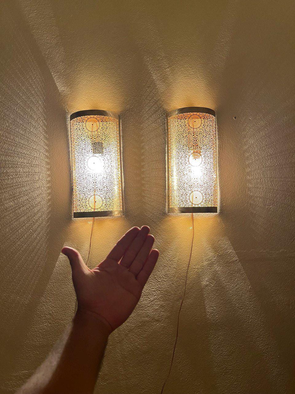 Set of  2 Handmade Moroccan Brass Wall Sconce , Boho Home Lighting , Moroccan wall sconces , Brass Wall decor lamp,Wall Lighting Decor