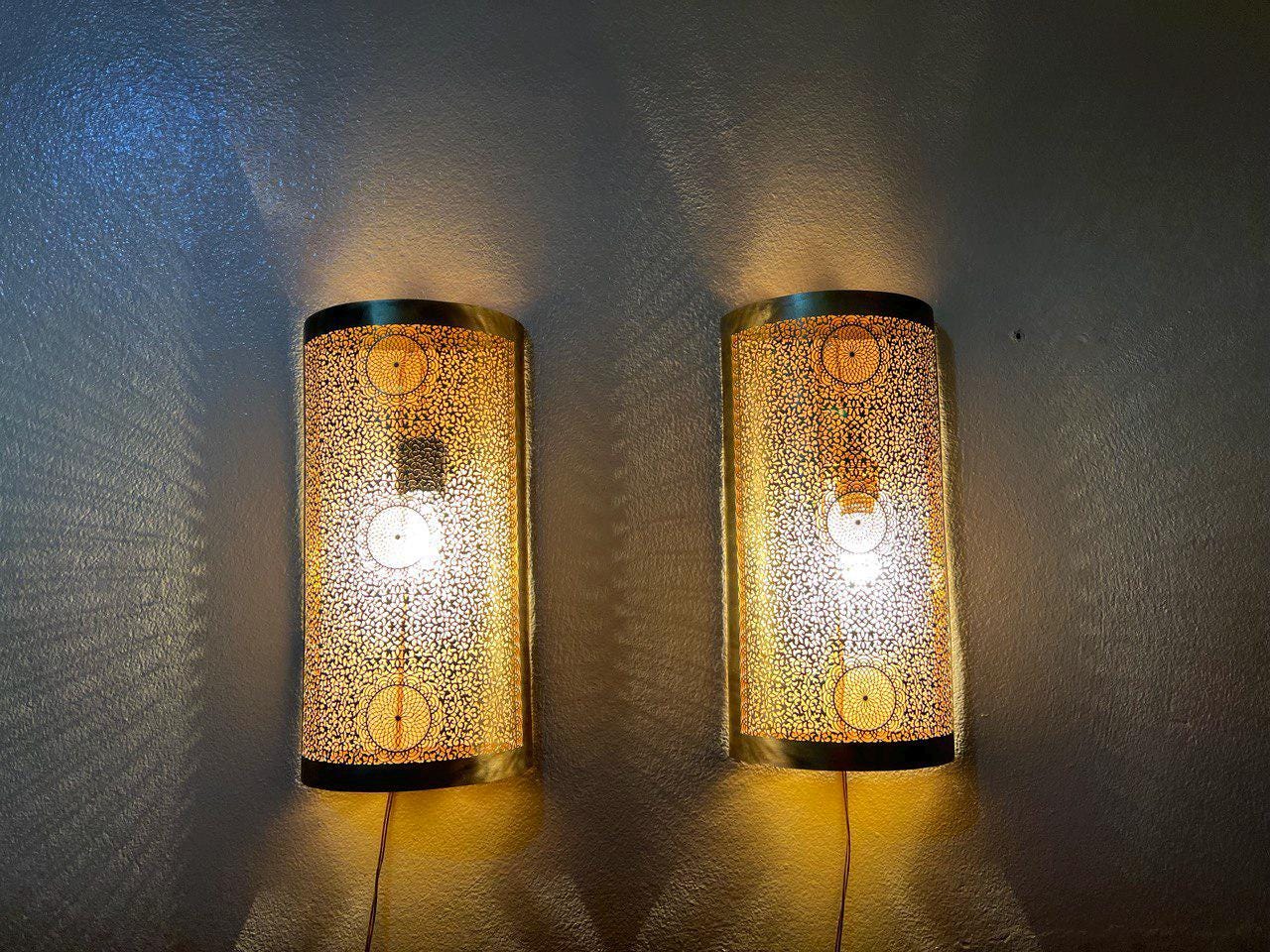 Set of  2 Handmade Moroccan Brass Wall Sconce , Boho Home Lighting , Moroccan wall sconces , Brass Wall decor lamp,Wall Lighting Decor