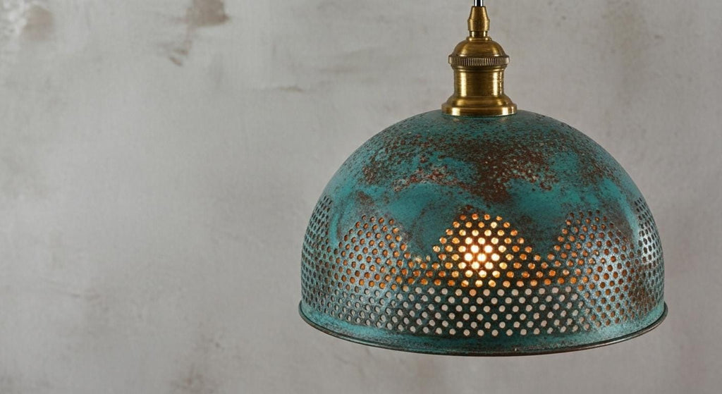 Handamde Blue Patina Lighting ,Brass Ceiling Dome Pendant Lamp , Brass Hanging Dome Lamp , Kitchen Island Lighting,Hammered Light,Boho Light