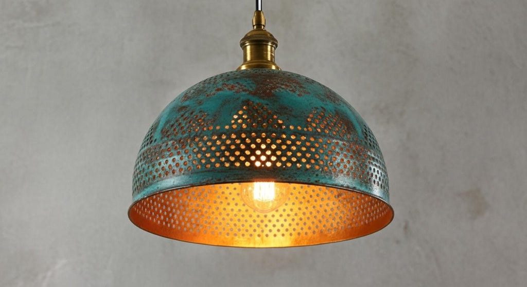 Handamde Blue Patina Lighting ,Brass Ceiling Dome Pendant Lamp , Brass Hanging Dome Lamp , Kitchen Island Lighting,Hammered Light,Boho Light