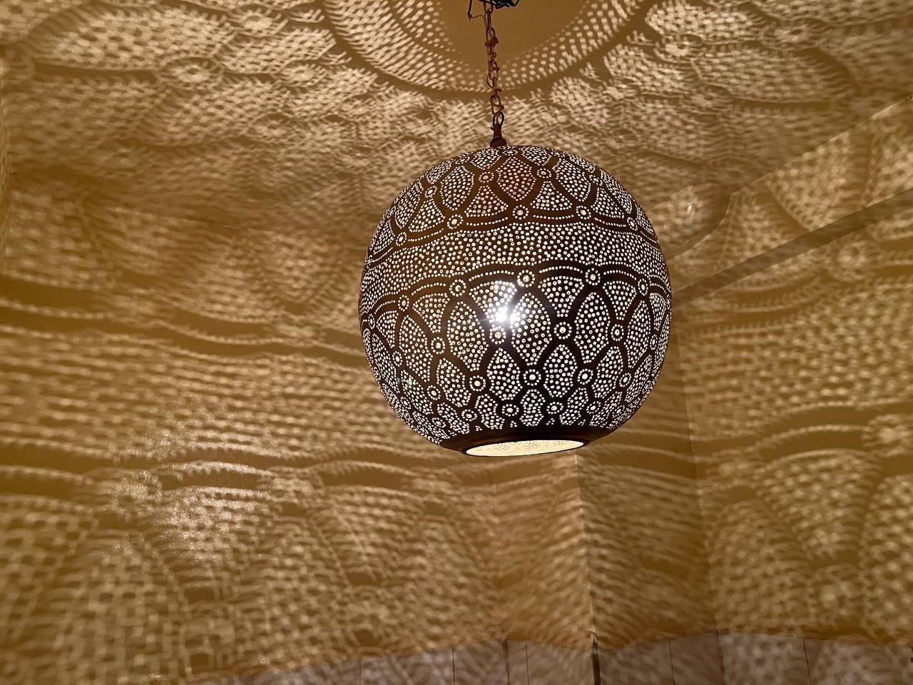 Handmade Moroccan Brass Pendant Light: Exotic Ceiling Lamp