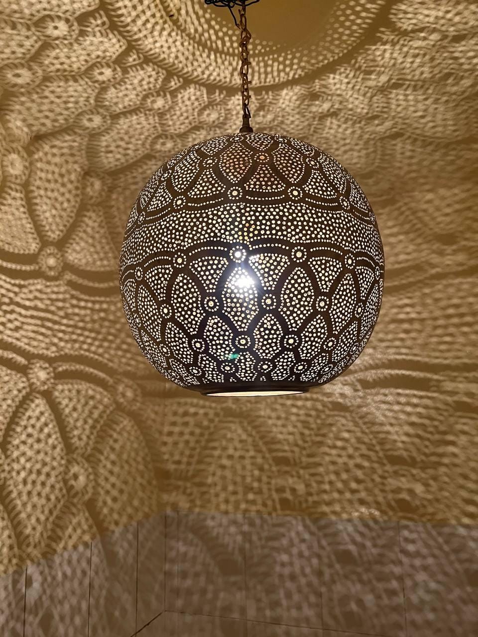 Handmade Moroccan Brass Pendant Light: Exotic Ceiling Lamp