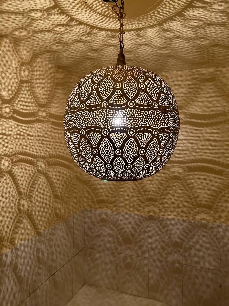 Handmade Moroccan Brass Pendant Light: Exotic Ceiling Lamp