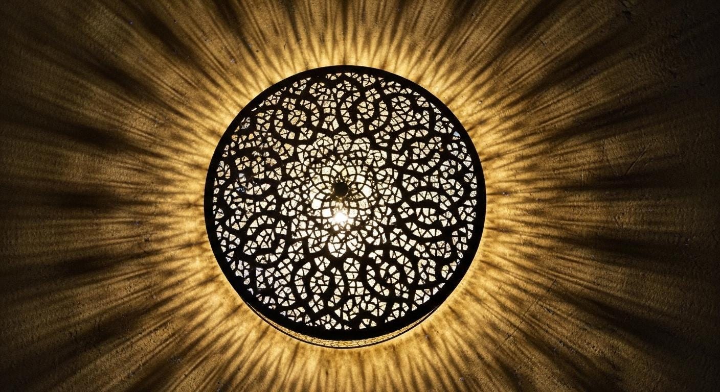 Handmade Moroccan Brass Wall Sconce: Boho Shadow Light