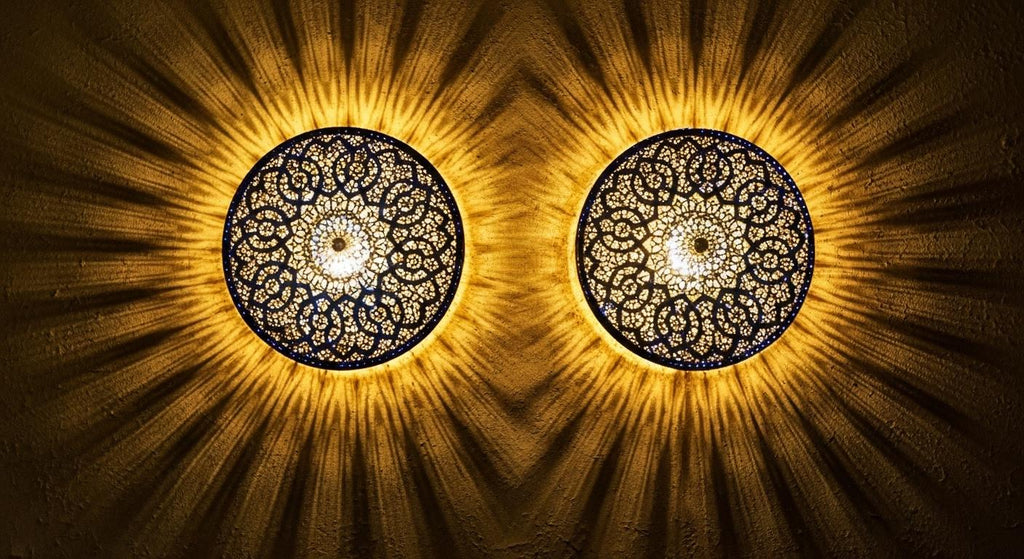 Handmade Moroccan Brass Wall Sconce: Boho Shadow Light
