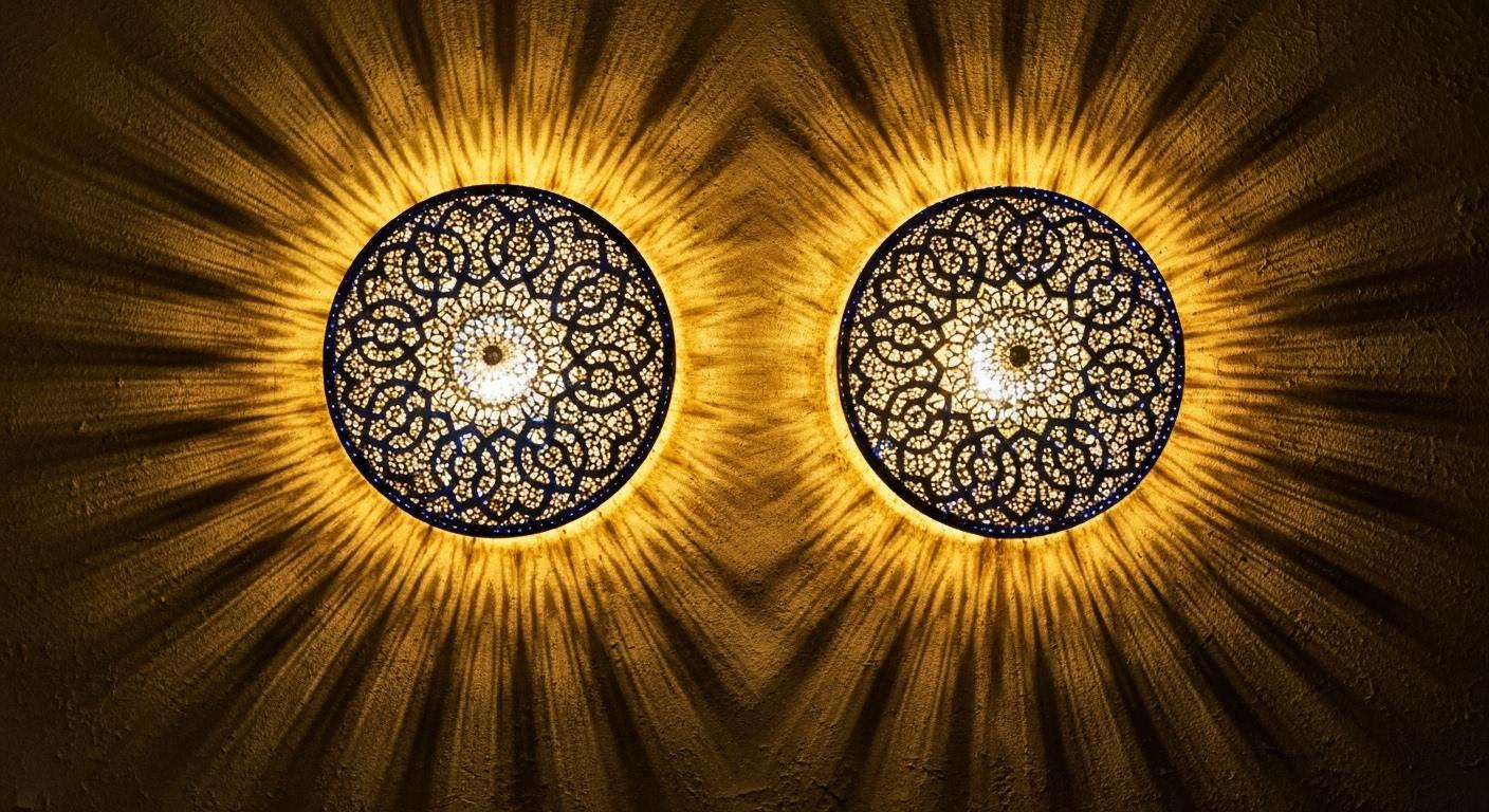 Handmade Moroccan Brass Wall Sconce: Boho Shadow Light