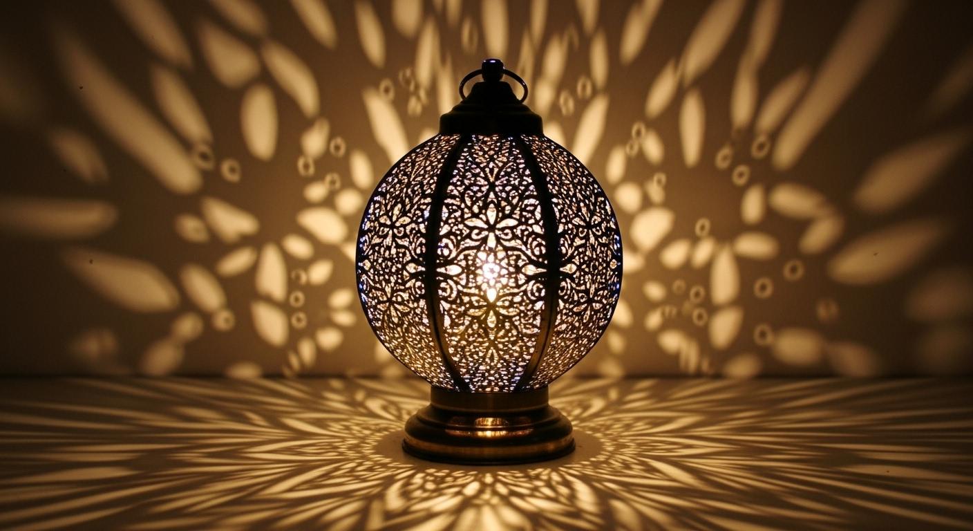 Handmade Moroccan Brass Table Lamp: Art Deco Mushroom Light